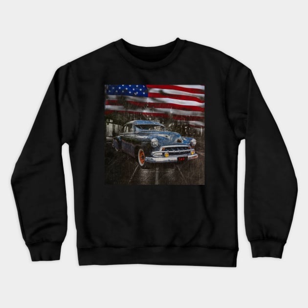 American Classic on a City Street with American Flag Crewneck Sweatshirt by Custom Autos